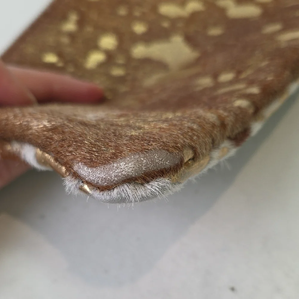 Wild Goose WG Gold and Brown Leather‎ Cowhide Hair Wristlet Clutch